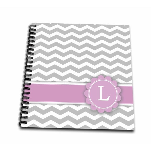 3dRose, Letter L monogrammed on grey and white chevron with pink - gray zigzags - personal initial zig zags, Mini Notepad 4 x 4 inch