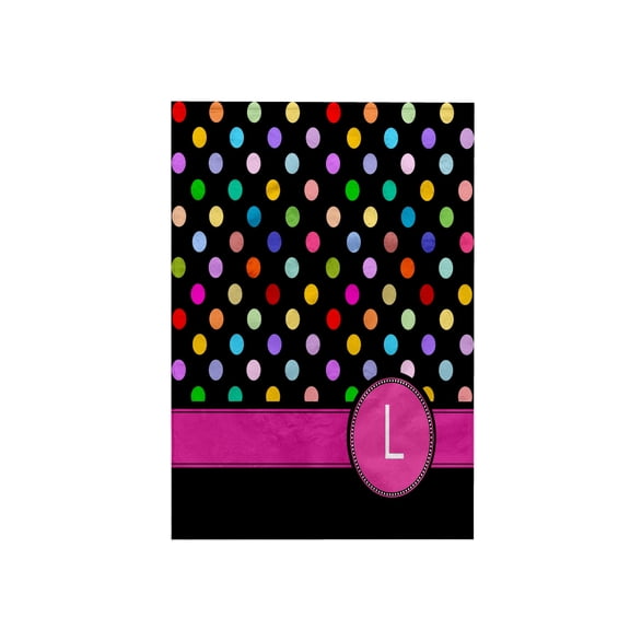3dRose, Letter L monogrammed on rainbow polka dots pattern with hot pink personal initial - colorful girly, 15x22 Hand Towel