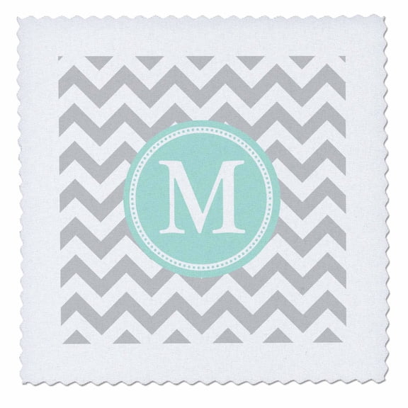 3dRose, Letter M Grey and white Chevron with Mint monogram personal initial M, 12x12 inch quilt square