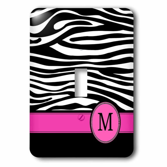 3dRose, Letter M monogrammed black and white zebra stripes animal print with hot pink personalized initial, single toggle switch