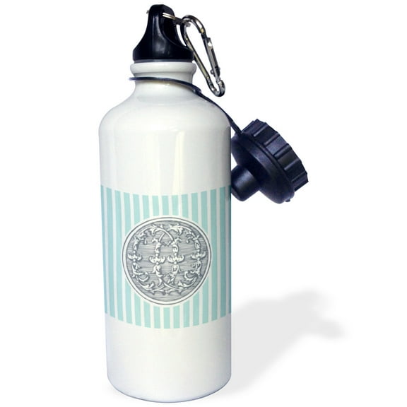 3dRose, Letter O- Vintage distressed Mirror Cipher Initial over Blue Stripe, Flip Straw 21oz Water Bottle