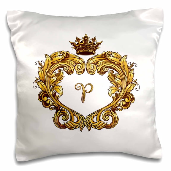 3dRose, Letter P Personal Vintage Gold Royal Monogram Personalized Initial, 16x16 inch Pillow Case