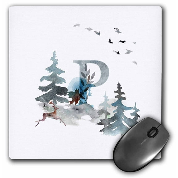 3dRose, Letter P Personal Wood Animal Watercolor Monogram Personalized Initial, MousePad