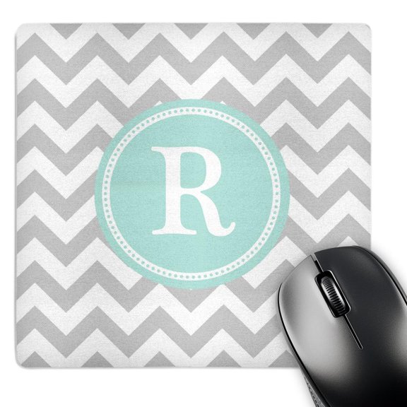 3dRose, Letter R Grey and white Chevron with Mint monogram personal initial R, MousePad