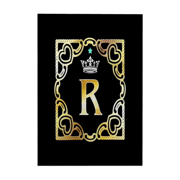 3dRose, Letter R- Image of Monogram with Crown and Blue Star- not metal foil, 15x22 Hand Towel