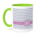 thumbnail image 1 of 3dRose, Letter R monogrammed on grey and white chevron with pink - gray zigzags - personal initial zig zags, 15oz Two-Tone Green Mug, 1 of 7