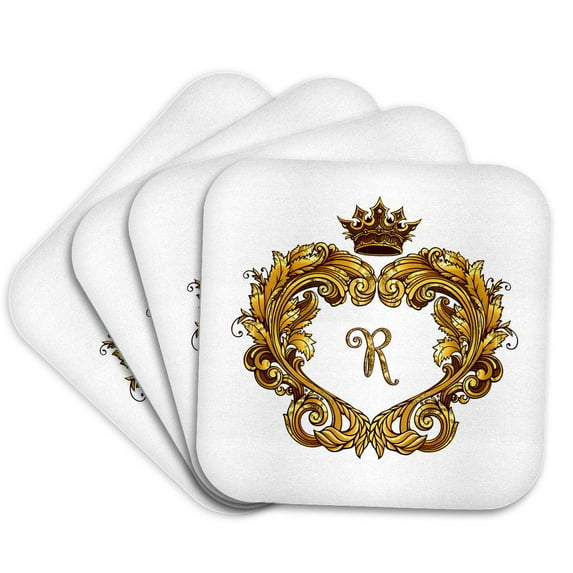 3dRose, Letter R Personal Vintage Gold Royal Monogram Personalized Initial, set of 4 Coasters - Soft