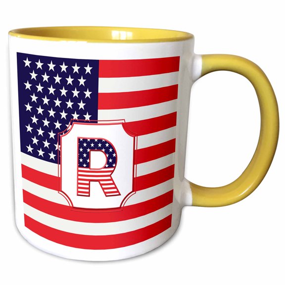 3drose, Letter R Stars and Stripes Flag Usa Monogram-personalized Initial, 15oz Two-tone Yellow Mug
