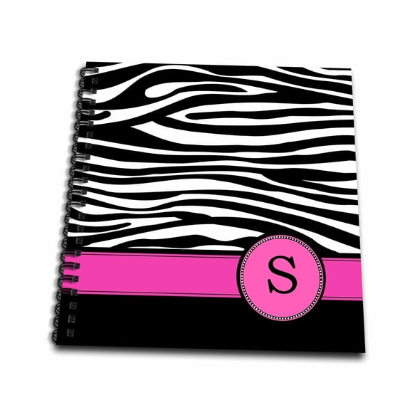 3dRose, Letter S monogrammed black and white zebra stripes animal print with hot pink personalized initial, Mini Notepad 4 x 4 inch