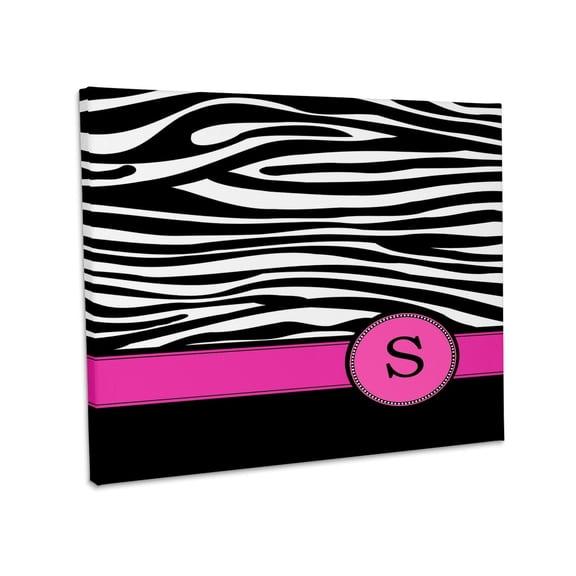 3dRose, Letter S monogrammed black and white zebra stripes animal print with hot pink personalized initial, Museum Grade Canvas Wrap 20x16