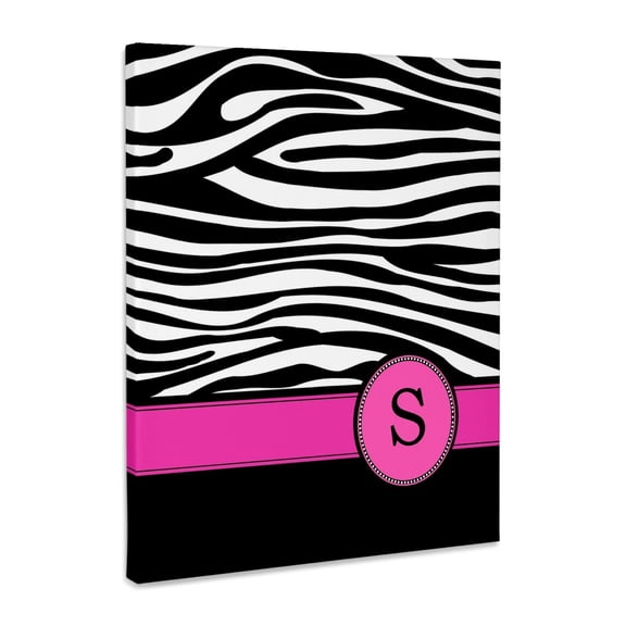 3dRose, Letter S monogrammed black and white zebra stripes animal print with hot pink personalized initial, Museum Grade Canvas Wrap 8x10