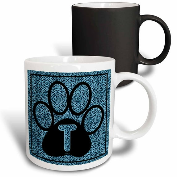 3drose, Letter T Blue Cheetah Print Cat Paw, 11oz Magic Transforming Mug