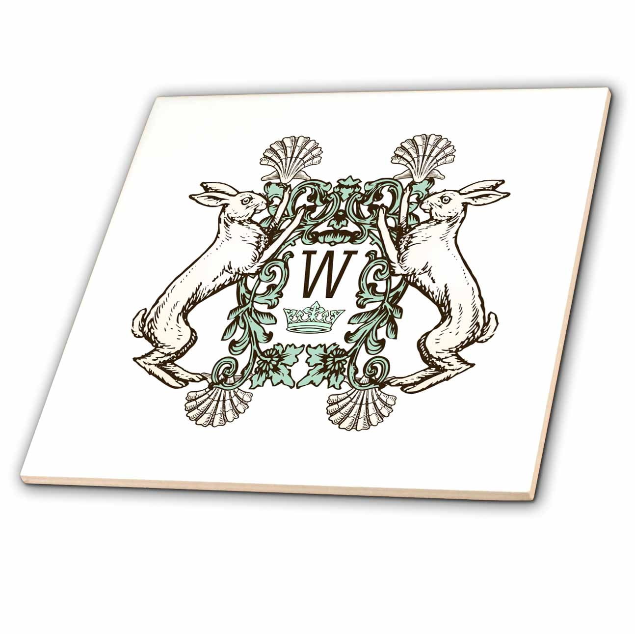 3dRose, Letter W- White Rabbits Monogram with Shells and Crown, 6 Inch ...