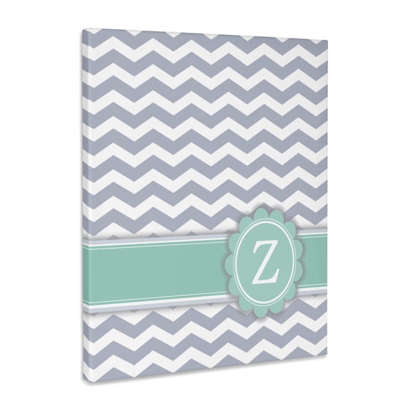 3dRose, Letter Z monogrammed on grey and white chevron with mint - gray zigzags - personal initial zig zags, Museum Grade Canvas Wrap 11x14