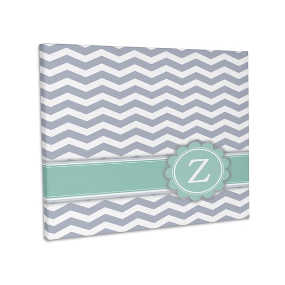 3dRose, Letter Z monogrammed on grey and white chevron with mint - gray zigzags - personal initial zig zags, Museum Grade Canvas Wrap 20x16