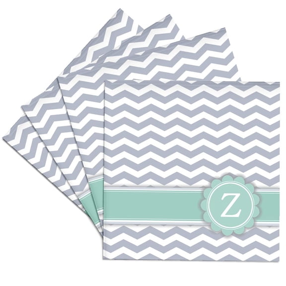 3dRose, Letter Z monogrammed on grey and white chevron with mint - gray zigzags - personal initial zig zags, Set of 4 Ceramic Tile Coasters