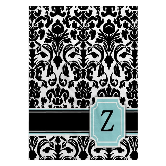 3dRose, Letter Z personal monogrammed mint blue black and white damask pattern - classy personalized initial, 22x30 Bath Hand Pool Towel