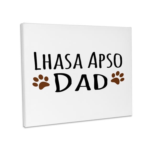 3dRose, Lhasa Apso Dog Dad - Doggie by breed - muddy brown paw prints - doggy lover - pet owner love, Museum Grade Canvas Wrap 14x11