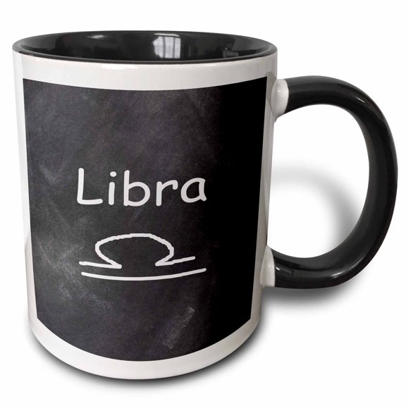 3drose, Libra Symbol Zodiac Sign Horoscope Chalkboard Design, 11oz Two-tone Black Mug