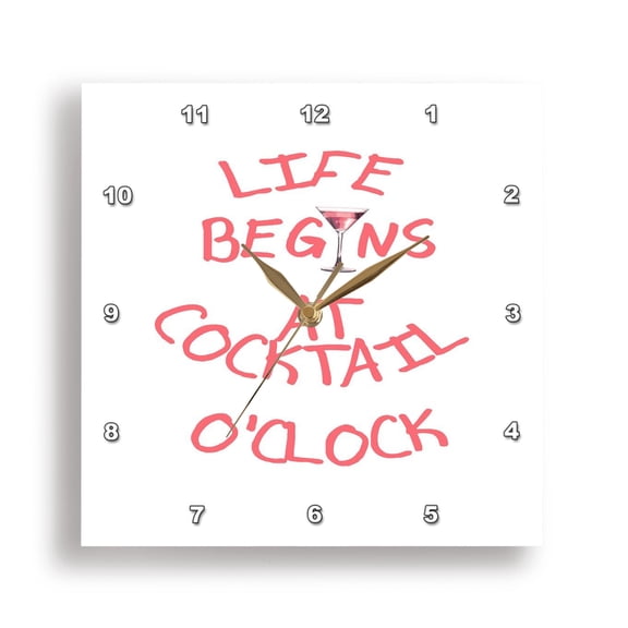 3dRose, Life Begins At Cocktail OClock Gin Lovers Fun, 15x15 Wall Clock
