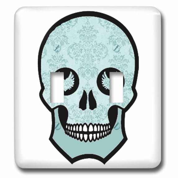3dRose, Light Blue Damask Skull, double toggle switch