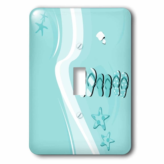 3dRose, Light Blue and White Beach With Flips Flops and Star Shells, single toggle switch