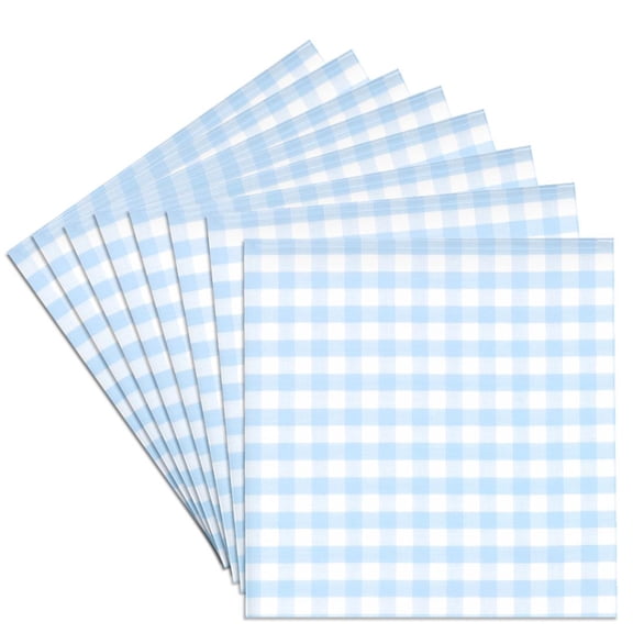 3drose, Light Blue and White Gingham Pattern - Pretty Country Rustic Kitchen Dining Cute Checkered Checked, Set of 8 Ceramic Tile Coasters
