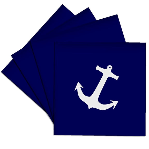 3dRose, Light Gray Boat Anchor On Navy Blue, Set of 4 Ceramic Tile Coasters