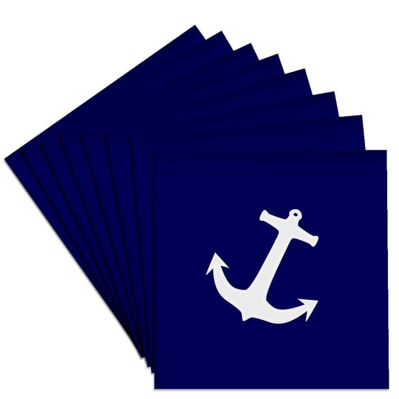 3dRose, Light Gray Boat Anchor On Navy Blue, Set of 8 Ceramic Tile Coasters