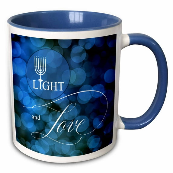 3drose, Light and Love Hanukkah Season with Menorah and Blue Bokeh, 11oz Two-tone Blue Mug