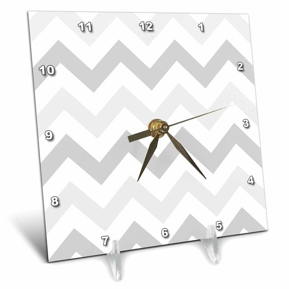 3dRose, Light shades of Grey Chevron zig zag pattern - pastel gray zigzags, 6x6 Desk Clock