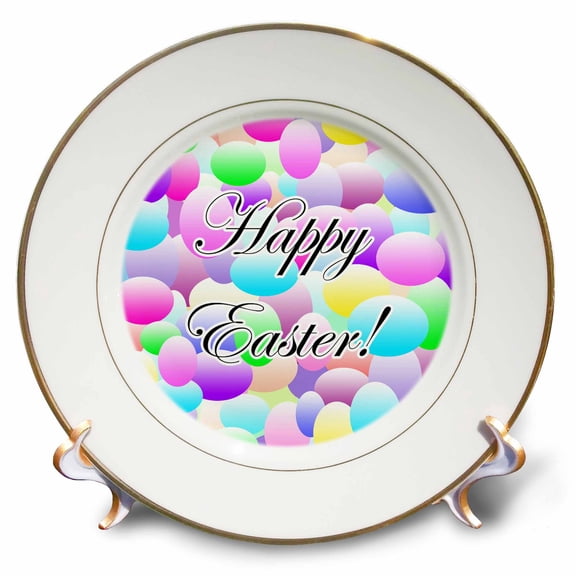3dRose, Lighter version of my Happy Easter on a egg bubble background, 8 inch Porcelain Plate