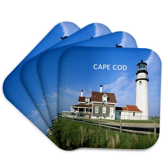 3dRose, Lighthouse on Cape Cod in Massachusetts, set of 4 Coasters - Soft