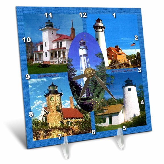 3dRose, Lighthouses, Apostle Islands, 6x6 Desk Clock