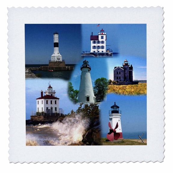 3dRose, Lighthouses Looking Over Lake Erie Collage, 10x10 inch quilt square