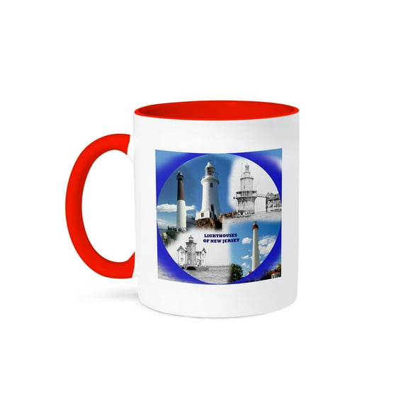 3dRose, Lighthouses on New Jersey, 11oz Two-Tone Red Mug