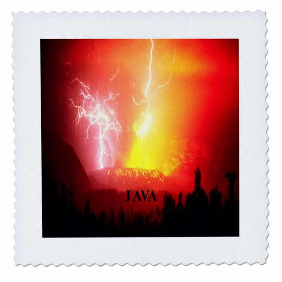 3dRose, Lightning Bolts Hit A Volcano In Java, 10x10 inch quilt square