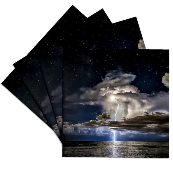 3drose, Lightning Strikes Off the Coast of Collier County, Florida., Set of 4 Ceramic Tile Coasters