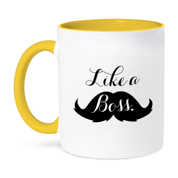 3dRose, Like a Boss Mustache, 15oz Two-Tone Yellow Mug