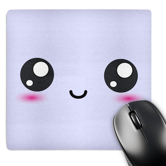 3dRose, Lilac Purple Cute smiling Square - Adorable and Kawaii Cartoony Smiling Face - Sweet happy Cartoon, MousePad