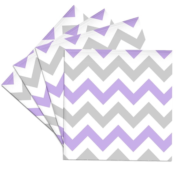 3dRose, Lilac and grey Chevron zig zag pattern gray white purple zigzag stripe, Set of 4 Ceramic Tile Coasters