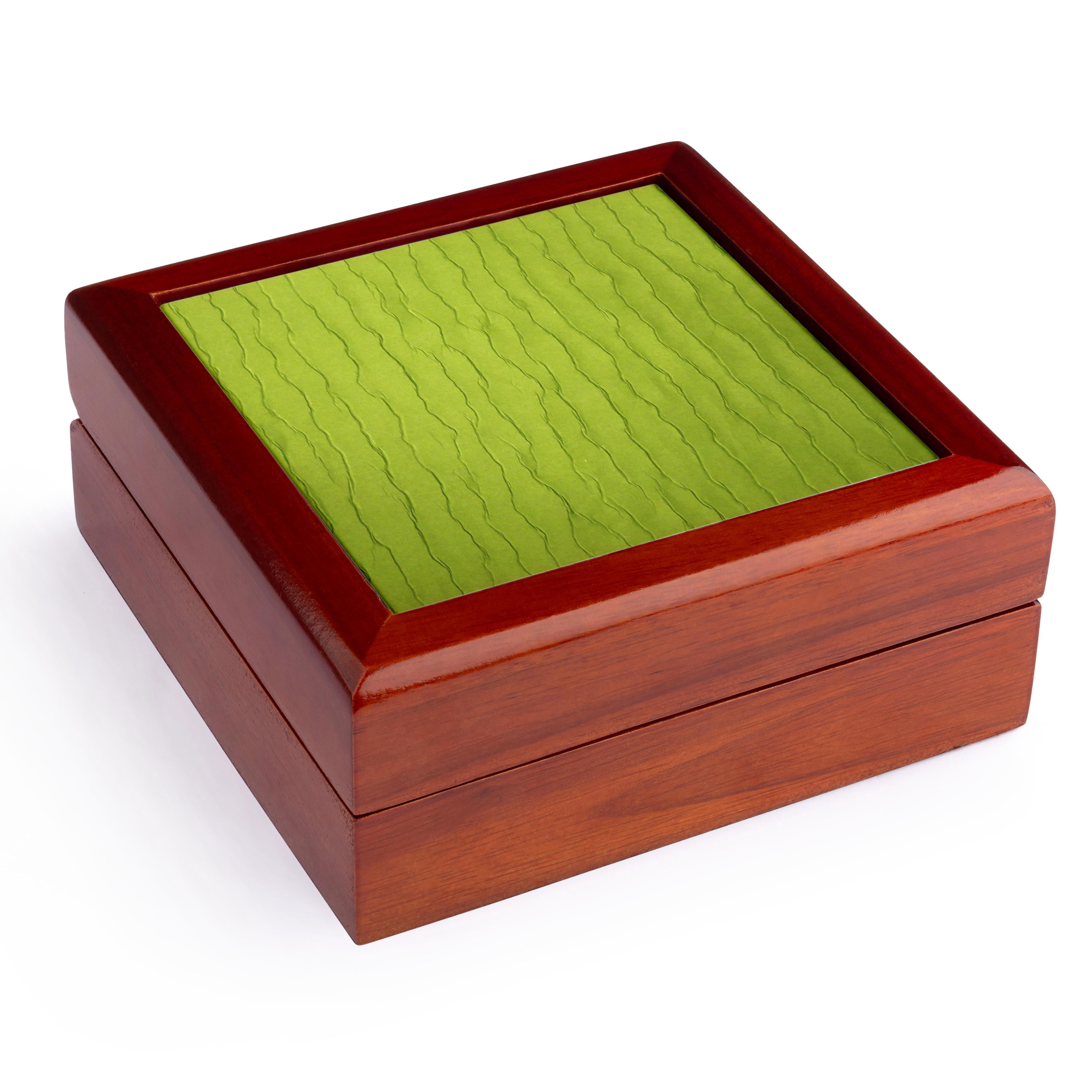 3dRose, Lime Green Silk, Jewelry Box 5.5x5.5 inch with 4 inch tile