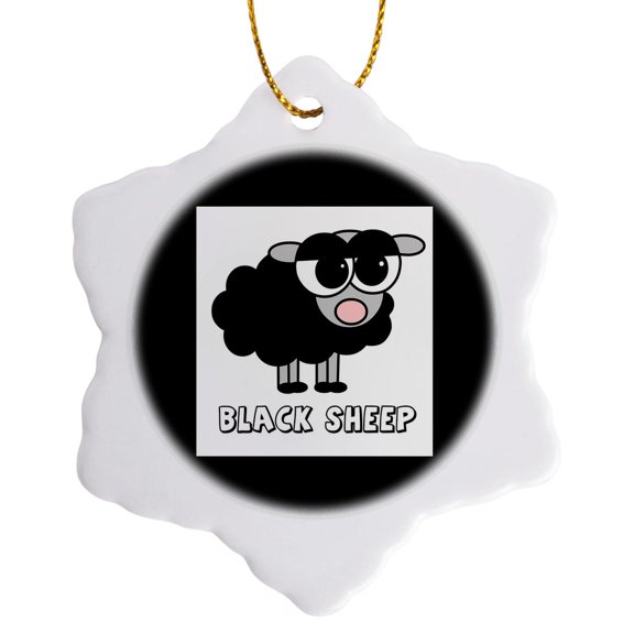 3drose, Little Black Sheep Design, 3 inch Snowflake Porcelain Ornament