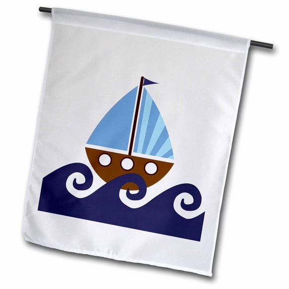 3dRose, Little Boy Cute Blue and Brown Sailboat, 12 x 18 inch Garden Flag