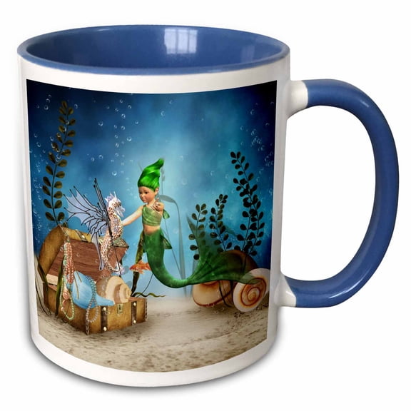 3drose, Little Mermaid Meets the Seahorse, 15oz Two-tone Blue Mug