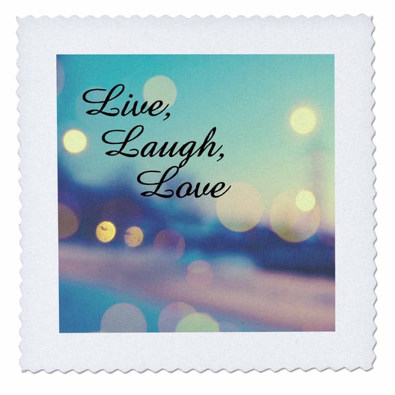 3dRose, Live, Laugh, Love expression, blue, purple, pink, and gold lights, 12x12 inch quilt square