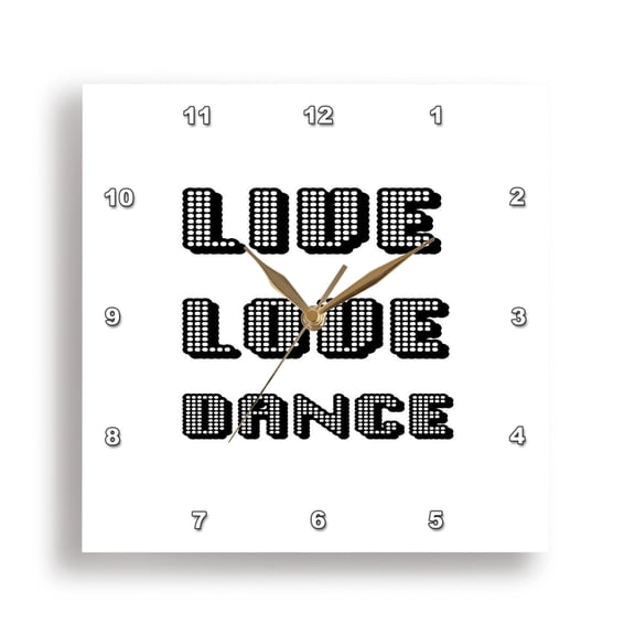 3dRose, Live Love Dance Black Geometric Seventies Disco Text, 15x15 Wall Clock