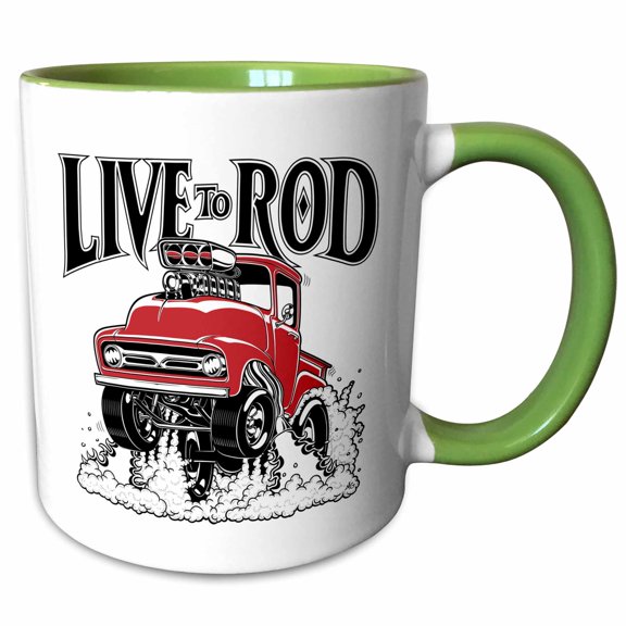3drose, Live to Rod with This 1956 Street Racing Pick Up, Wheelies and Flames, 11oz Two-tone Green Mug