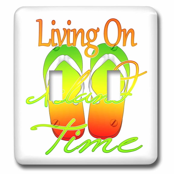 3dRose, Living On Island Time and Caribbean island color flip flops., double toggle switch