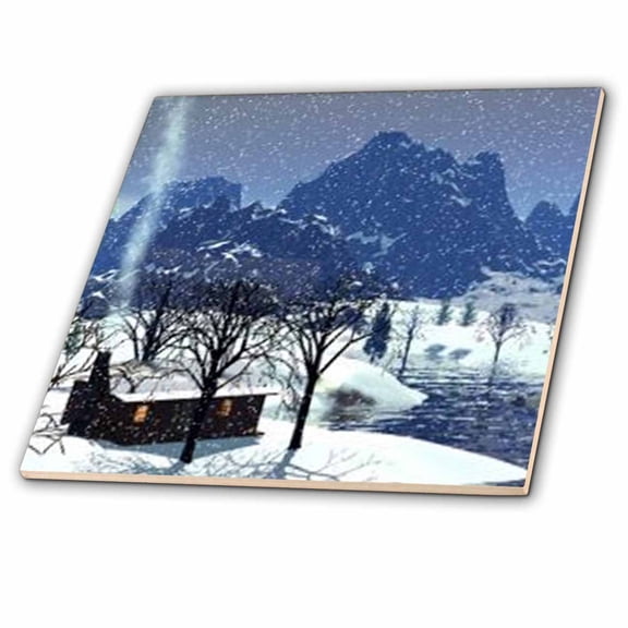 3dRose, Log Cabin in Snow Scene, 12 Inch Ceramic Tile